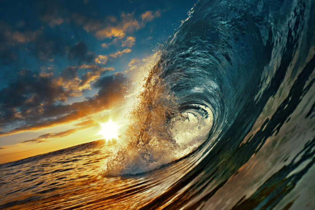 wave in the sunset